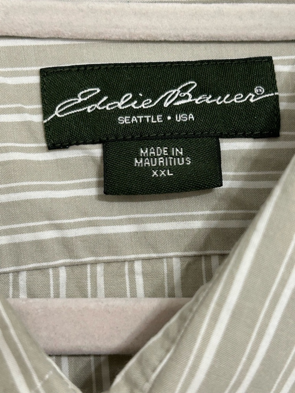 Eddie Bauer Men’s Cream and White Striped Button-Down Shirt